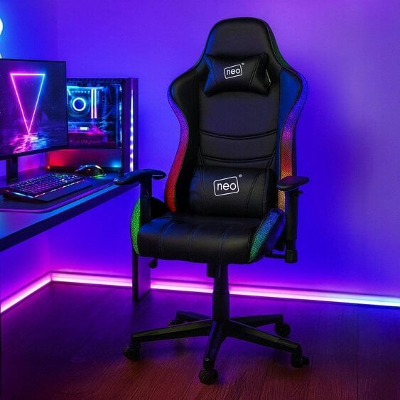 Neo Black Faux Leather Gaming Chair with LED Lights