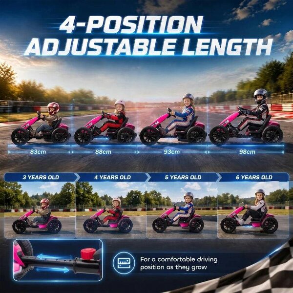 12V Electric Go Kart for Kids with Dual Motors, Adjustable Seat, Soft Start, LED Lights, EVA Wheels, for Age 3-6, Pink