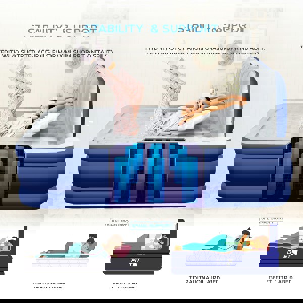 Get Fit Blow Up Air Bed With Built In Electric Pump - Headboard & Free Inflatable Pillow - King