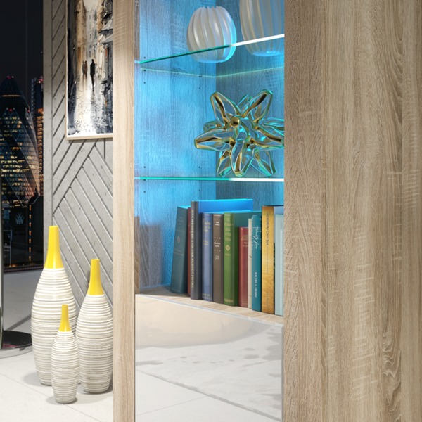 Mex Furniture 170cm Modern Display Cabinet – White High Gloss Doors