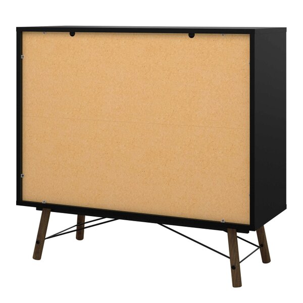 Wyld Haus Juno Black and Walnut Wood Double Chest of Drawers 6 Drawers
