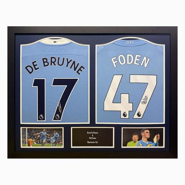 Unbranded Framed De Bruyne & Foden double signed Manchester City Shirt display