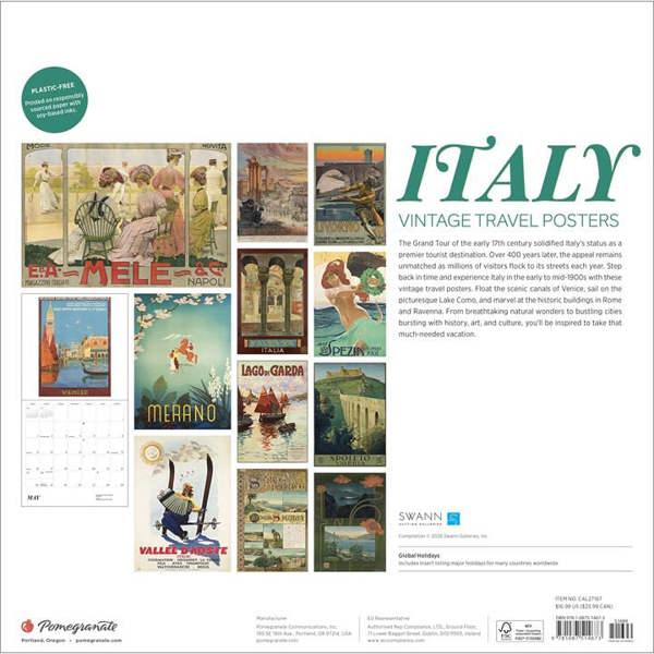 Italy, Vintage Travel Posters Calendar 2027, Wall Calendars, Month To View, Travel, Gift