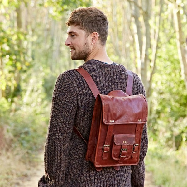 Paper High Brown Leather Satchel Style Rucksack