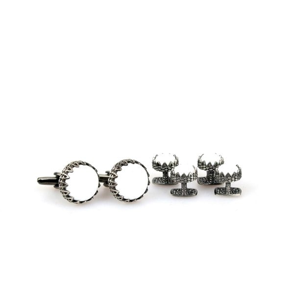 David WeJ Dress Stud Set - White Silver