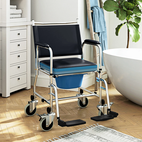 HOMCOM Rolling Shower Chair with Wheels, Bedside Commode Wheelchair for Seniors