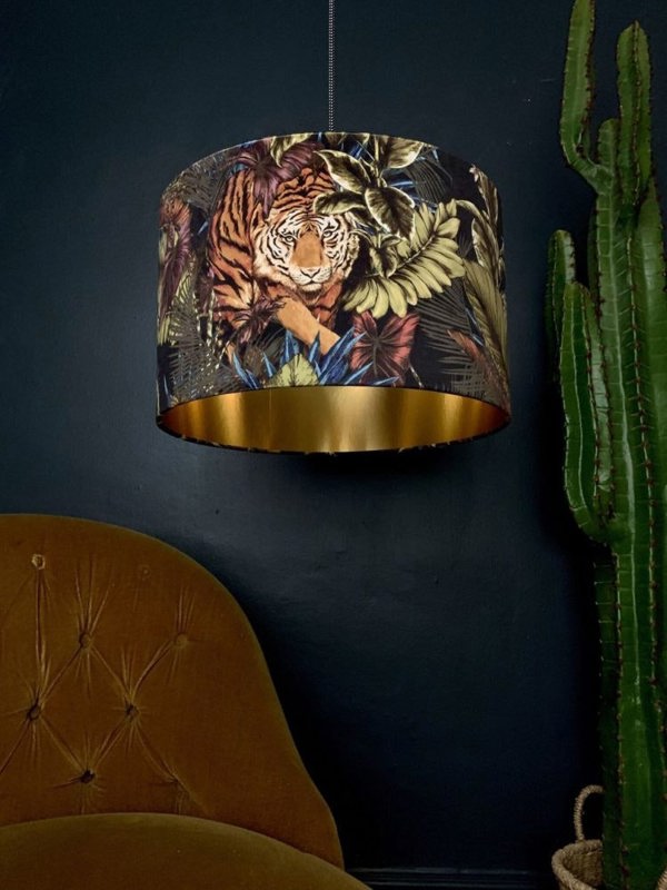 Big Cat Velvet Lampshade With Gold Lining In Rust