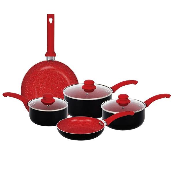 Gr8 Home Aluminium 8 Pc Marble Ceramic Non Stick Induction Frying Pan Saucepan Set Red