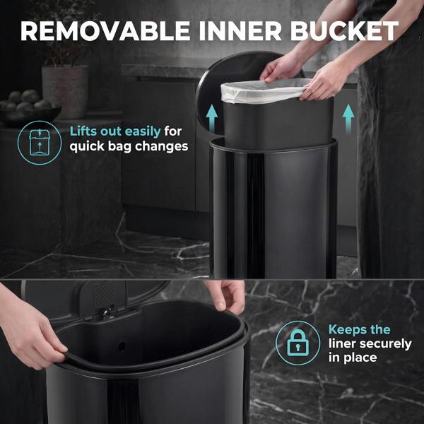 HOMCOM 50L Kitchen Pedal Bin Rubbish Bin with Soft-Close Lid