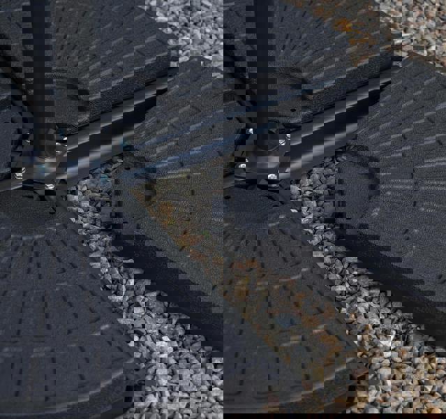 Samuel Alexander Outdoor 4 Person Round Glass Top Garden Dining Table Chairs With Green Banana Parasol and Base Set