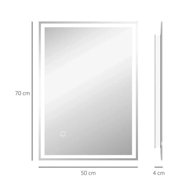 70 x 50 cm rectangular LED bathroom mirror with white light frame