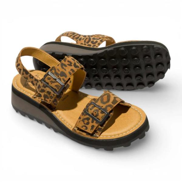 Fly London HEIF558FLY - Women’s Tan Leather Wedge Buckle Sandals