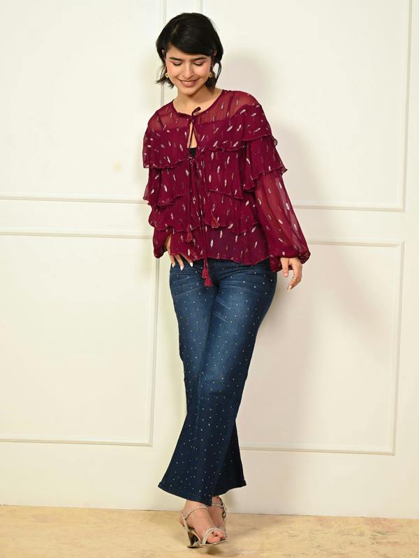 Rose & Nancy Talia Fuscia Pink Sparkle  Frill Jacket