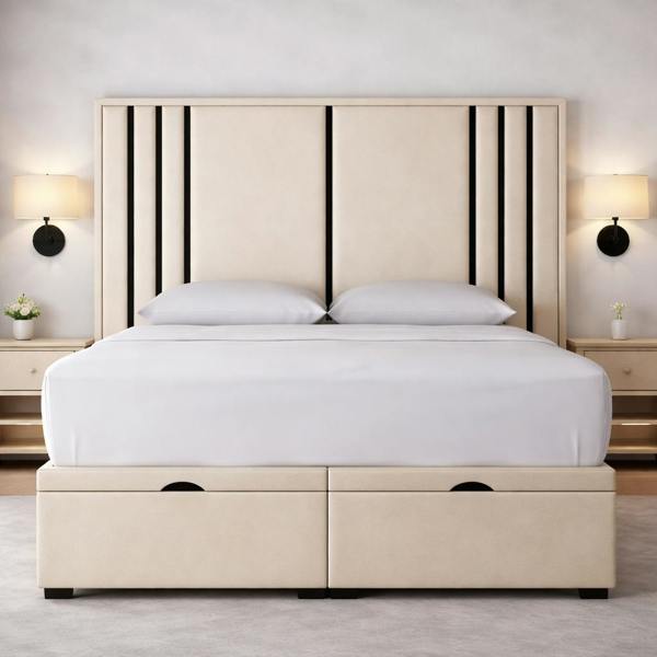 Great British Beds Valentina Headboard with Contrast Border Divan Ottoman Bed