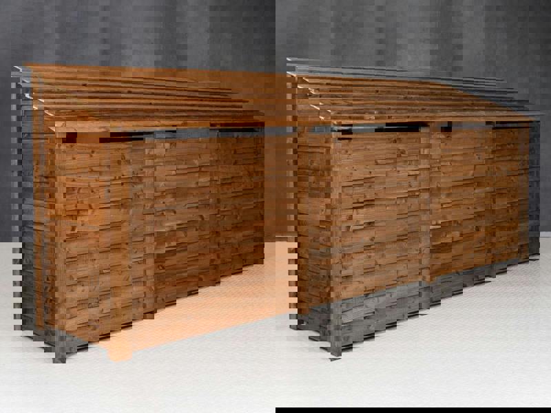 Arbor Garden Solutions Wooden Log Store (Roof Sloping Back) with Shelf W-335cm, H-126cm or 180cm, D-88cm - Brown Finish