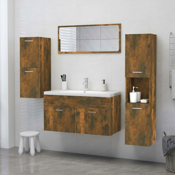 Berkfield Bathroom Cabinet Smoked Oak 30x30x130 cm Engineered Wood