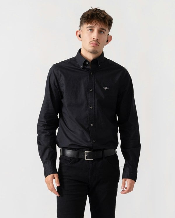 GANT Mens Slim Fit Long Sleeve Poplin Shirt - 5 Black