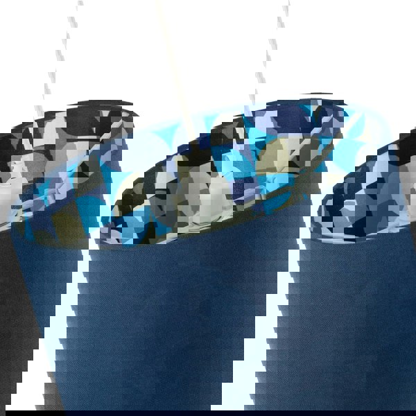 Designer Midnight Blue Linen Lamp Shade with Geometric Pattern Lining Image 4