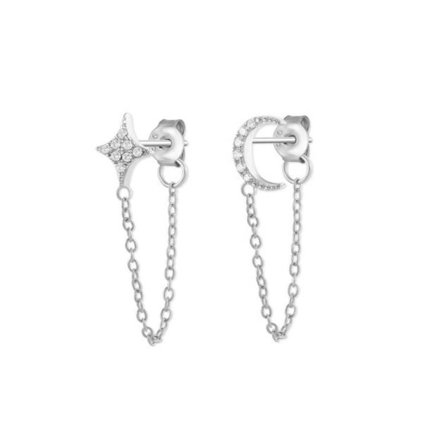 Gold Trip Crystal Star & Moon Chain Earrings