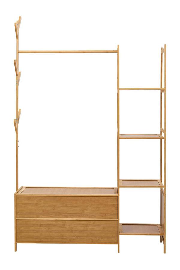 Living and Home Freestanding Bamboo Clothes Rack Garment Rack with Storage Shelves Coat Hanger