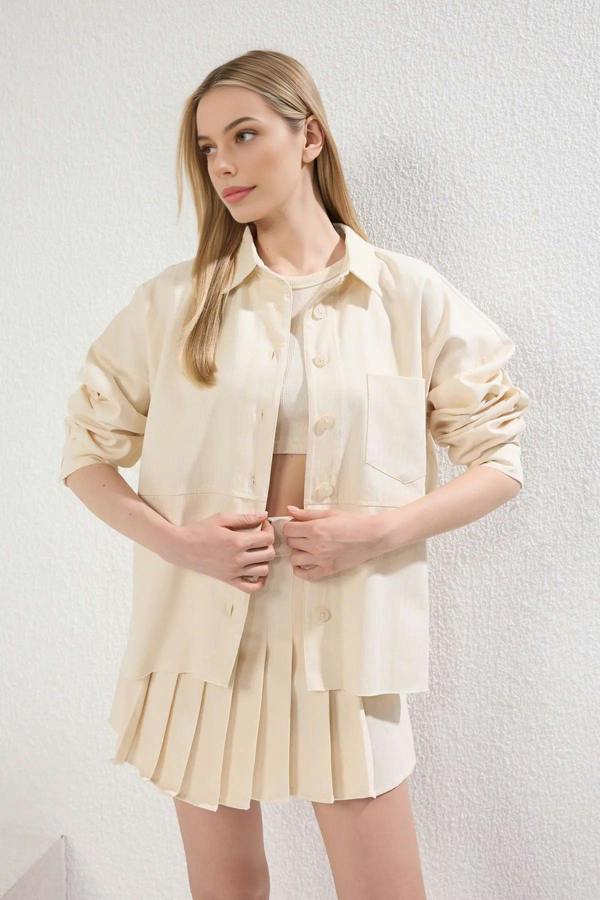 WOVCOR Regular Gabardine Jacket with Lace Back Detail and Pockets