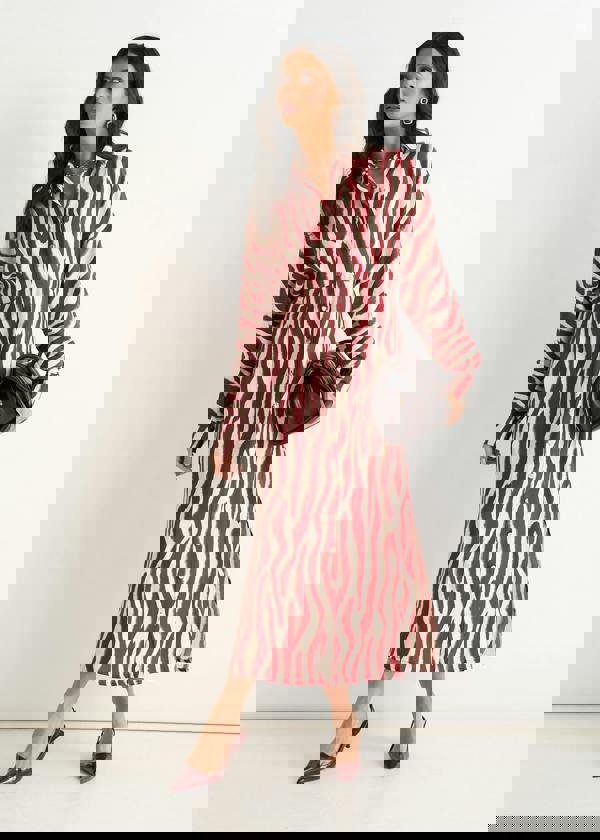 Gini London Burgundy Zebra Print Batwing Sleeve Shirt Dress