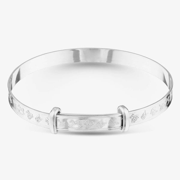 T. H. Baker Sterling Silver 4mm Nursery Patterned Expandable Baby Bangle S8004