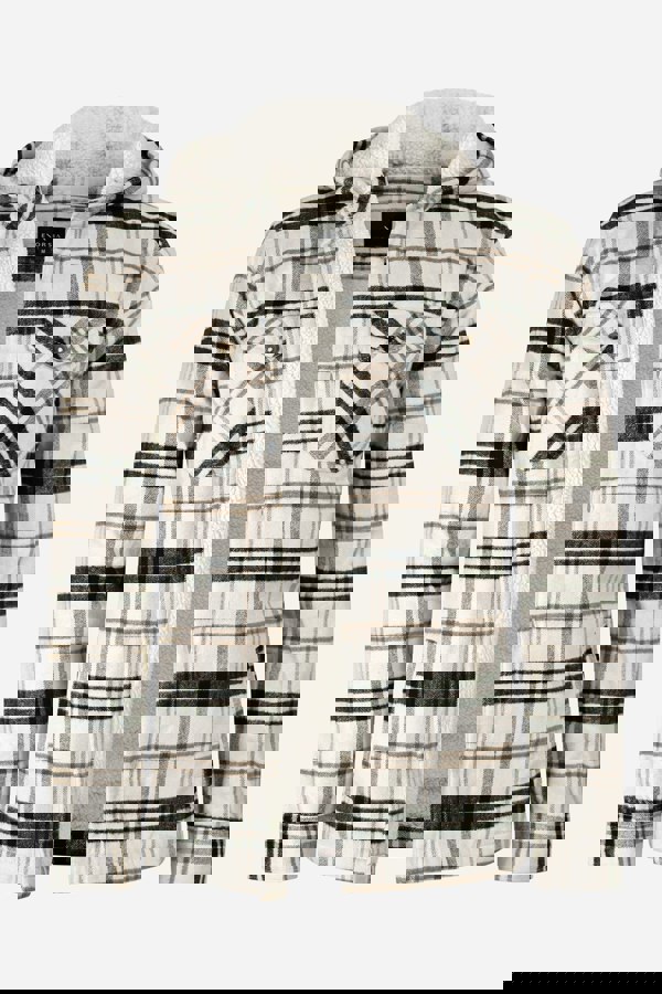 Ecru Check Hooded Borg Lined Shacket Cream Colour