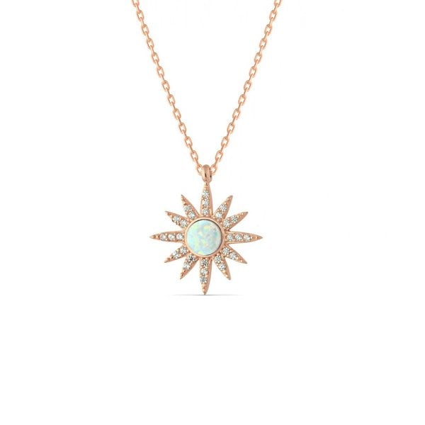 Spero London White Opal Sun Sterling Silver Necklace