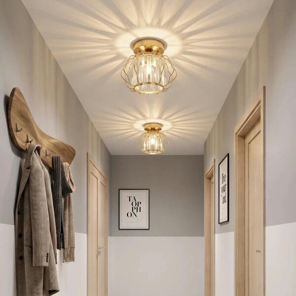 Crystal Ceiling Light Fixtures, Modern Semi-Flush Ceiling Lighting with Crystal Strips, 2 Pack, Gold Tone