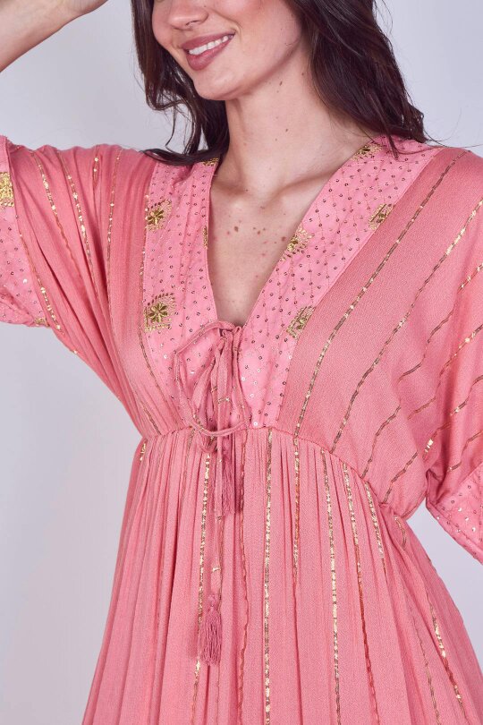 Boho Sequin Square Embroidered Maxi Dress