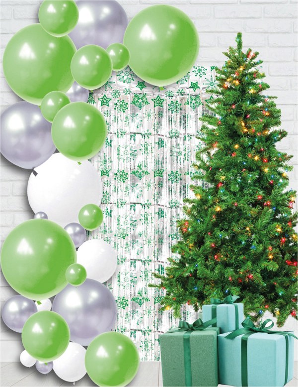Cheetah Shimmer christmas Tinsel Curtain, 2.5M x 1M Green