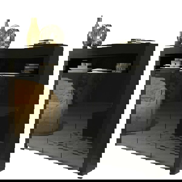 Mex Furniture Modern Sideboard 155cm – Black Matt Body with Black Gloss Doors