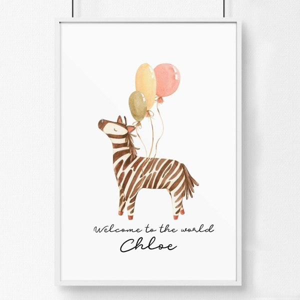 Animal theme for nursery decor Zebra wall art print