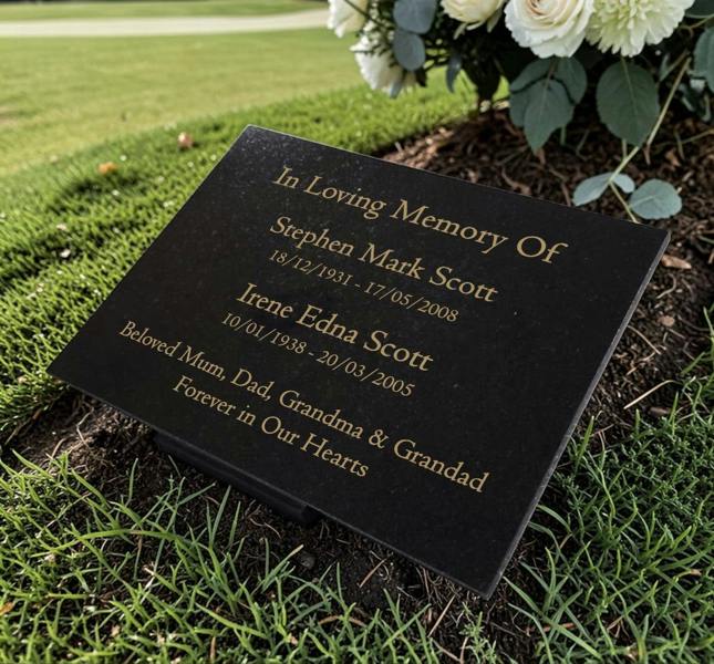 Memorials Direct Granite Memorial Plaque for Two Names, Free Personalised Gold Engraving, Polished Granite