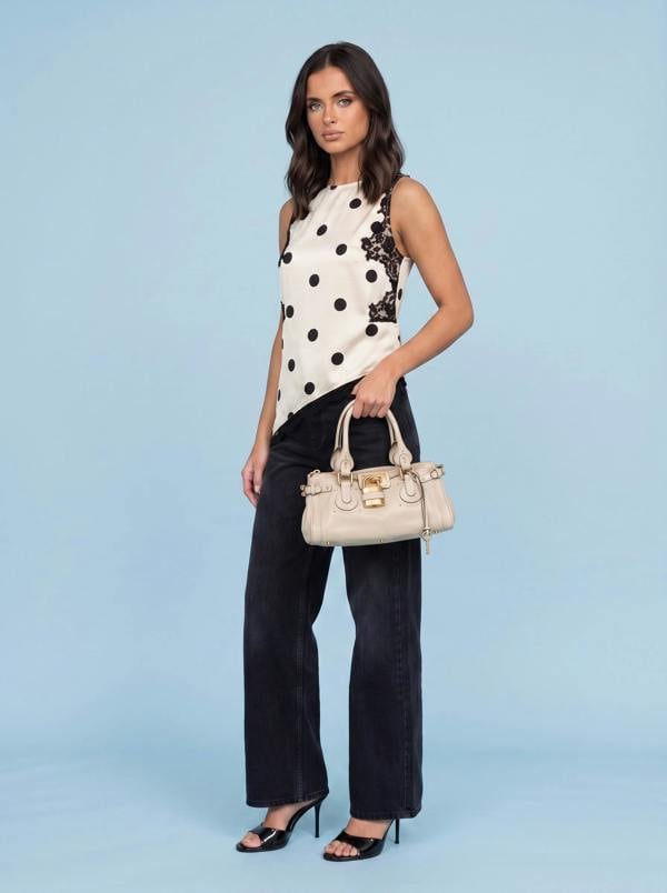 Urban Bliss Lace Trim Spot Top White Pattern