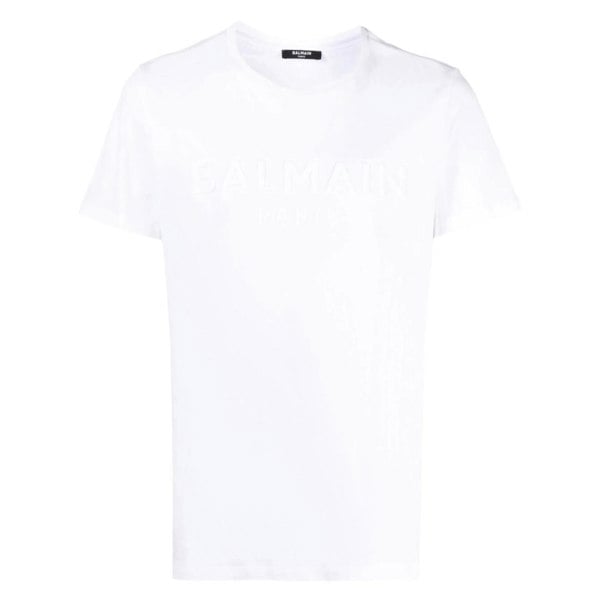 BALMAIN YH1EF000BB20 Balmain Paris Embossed Logo White T-Shirt 0FA WHITE T-SHIRT MALE S