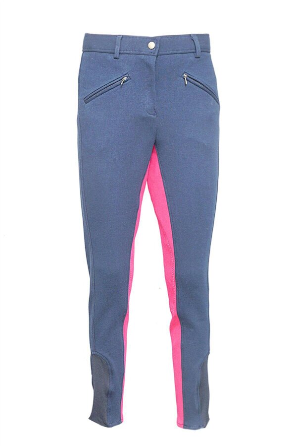 eQuitack Women's Stretchy Self Seat Horse Riding Jodhpurs Navy/Pink