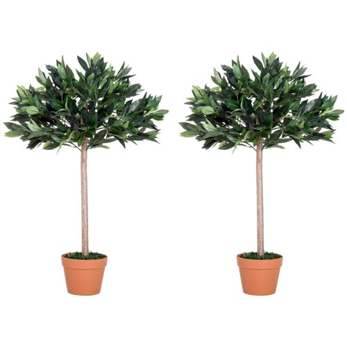 Wyld Haus Miva Set Of 2 Artificial Olive Style Trees In Green With Orange Pots