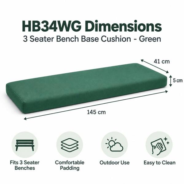Samuel Alexander Charles Taylor Green Waterproof Three Seater Base Cushion for wooden furniture