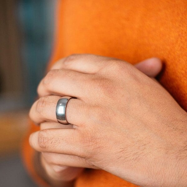 The Colourful Aura 8mm Mens Matt Black Blue Silver Plain Tungsten Engagement Band Ring