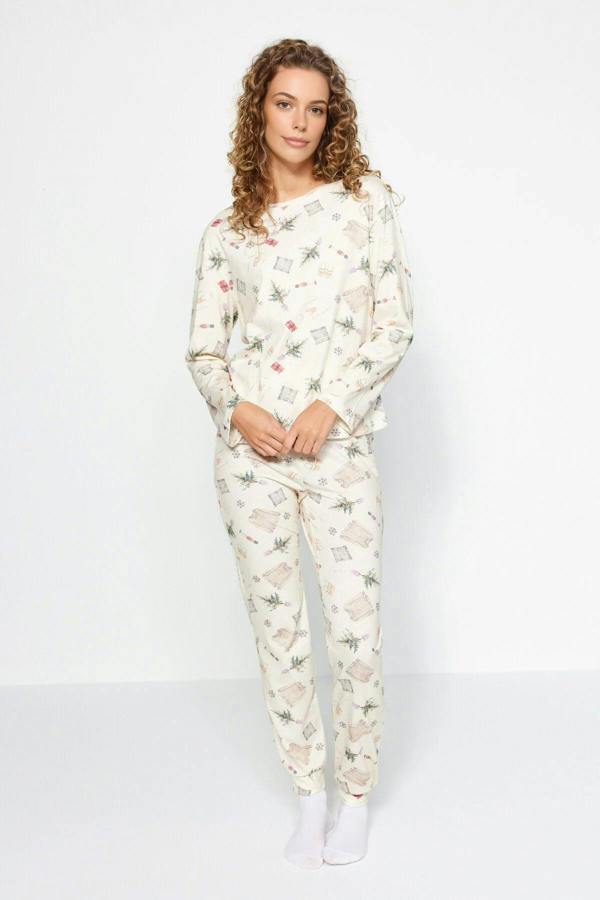 WOVCOR 2-Piece 100% Cotton Winter Themed Knit Pajama Set