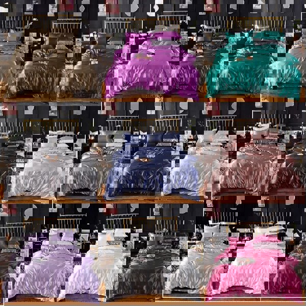 Anyhouz Anycozy Beddings Hot Pink AU Queen Size 3 Pcs High End Satin Smooth Duvet Cover Set Luxury Polyester Silky Soft Cozy Bedding Set