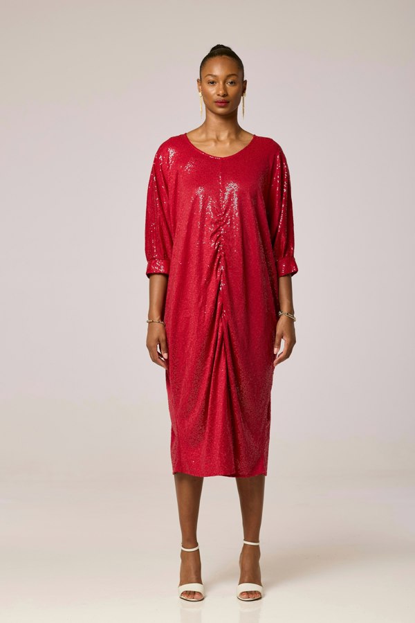 Lioness by TF Sequined Midi Dress - Cherry Red