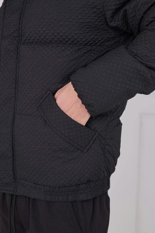 Quilted Puffer Jacket – Zip & Button Fasten