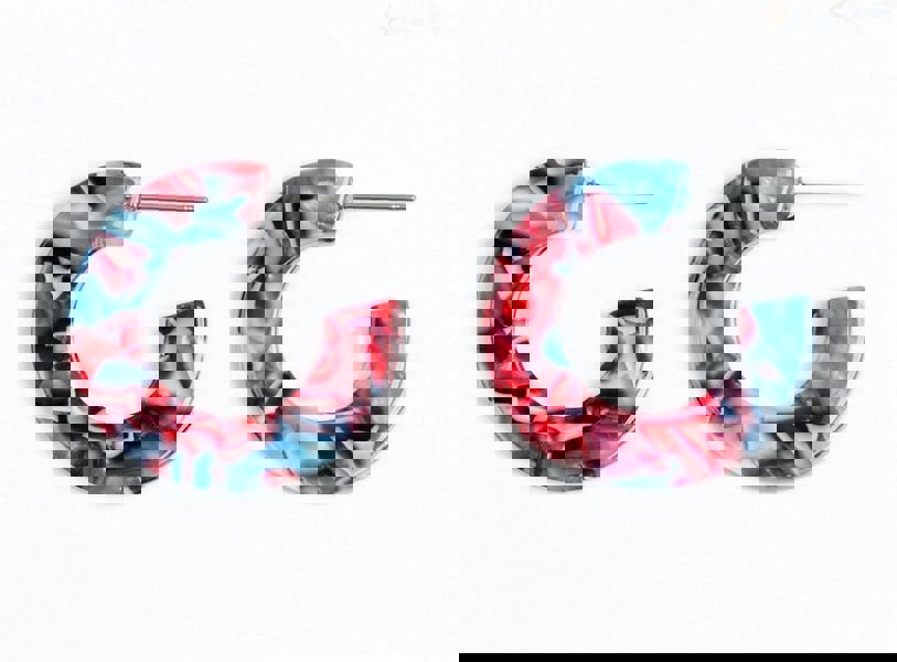 One Of A Kind Club Pink/blue thick small hoop acrylic earrings