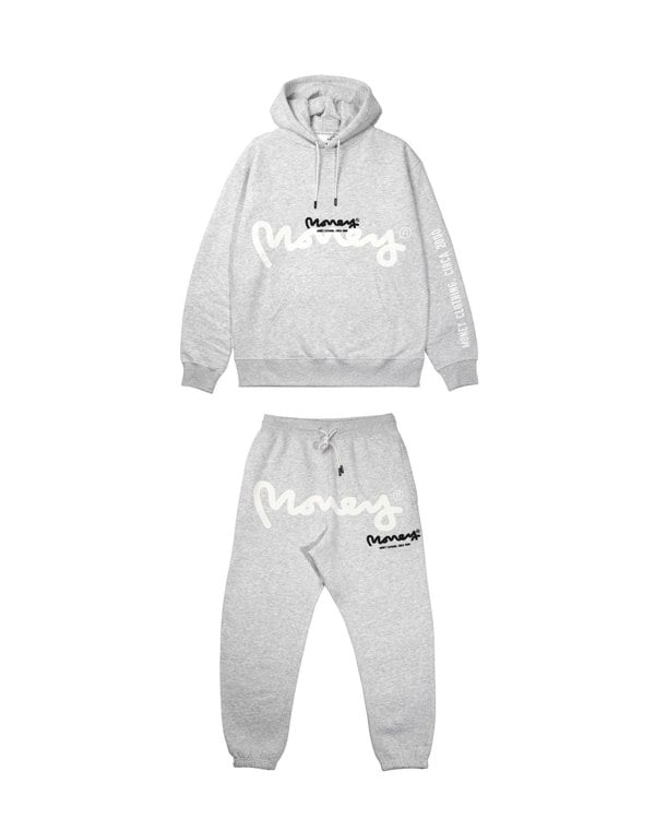 Money Sig Ape Layer Hood Tracksuit Ice Grey Melange