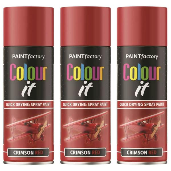 Paint Factory 3X  Crimson Red Gloss Spray Paint 400ml