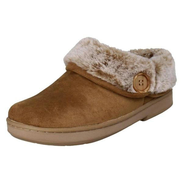 Clarks Ladies Clarks Warm Lined Slippers With Faux Fur Evelyn Mule