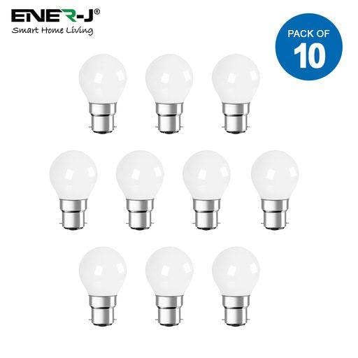 ENER-J Pack of 10 units, B22 LED Light Bulb, Golf Ball G45 Bulbs, 35W Incandescent Equivalent, 3W 320lm Bayonet Lightbulb - 3000K